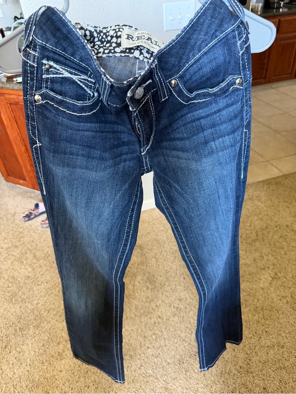 Ariat Women's Dark Blue Boot Cut Jeans with Decorative Trim - Picture 3 of 6